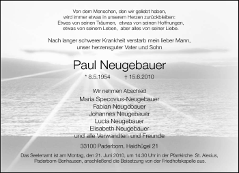 Todesanzeige von Paul Neugebauer von HNA