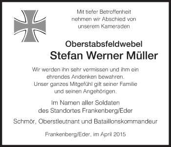 Todesanzeige von Stefan Werner Müller von HNA