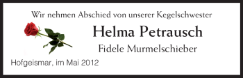 Todesanzeige von Helma Petrausch von HNA
