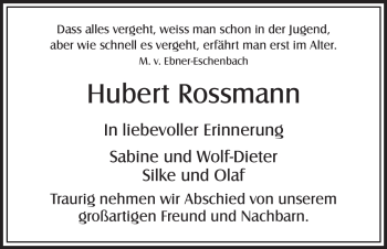 Todesanzeige von Hubert Rossmann von HNA