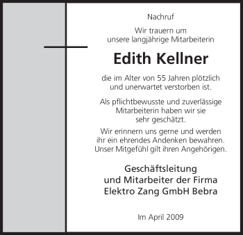 Todesanzeige von Edith Kellner von HNA