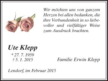 Todesanzeige von Ute Klepp von HNA