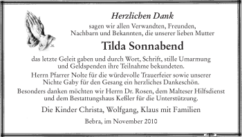 Todesanzeige von Tilda Sonnabend von HNA