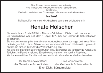 Todesanzeige von Renate Hölscher von HNA