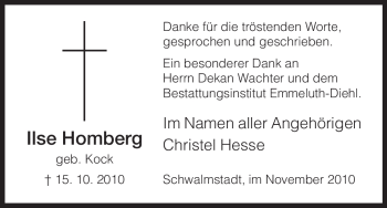 Todesanzeige von Ilse Homberg von HNA