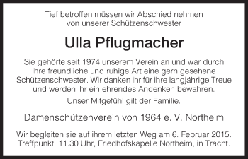 Todesanzeige von Ulla Pfugmacher von HNA