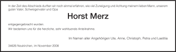 Todesanzeige von Horst Merz von HNA