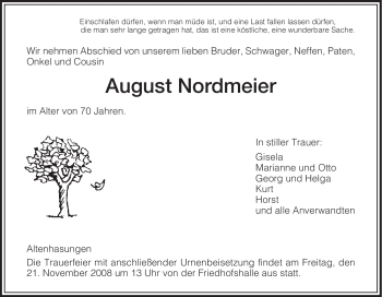 Todesanzeige von August Nordmeier von HNA
