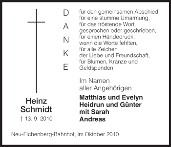 Todesanzeige von Heinz Schmidt von HNA