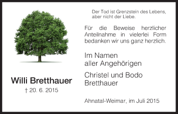 Todesanzeige von Willi Bretthauer von HNA