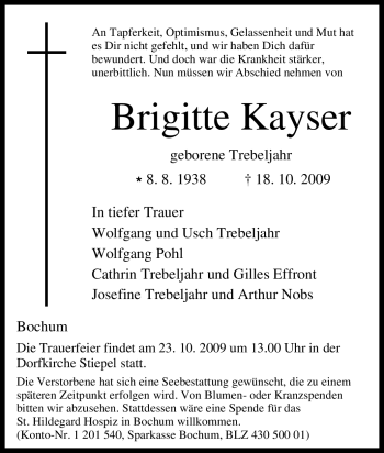 Todesanzeige von Brigitte Kayser von HNA