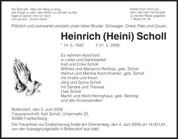 Todesanzeige von Heinrich Scholl von HNA
