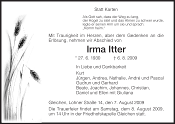 Todesanzeige von Irma Itter von HNA