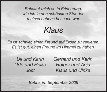 Todesanzeige von Klaus Unbekannt von HNA