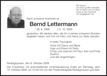Todesanzeige von Bernd Lettermann von HNA