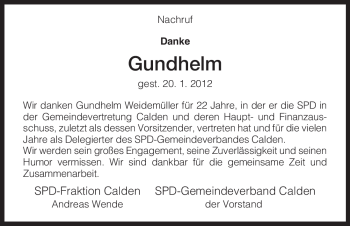 Todesanzeige von Gundhelm Weidemüller von HNA