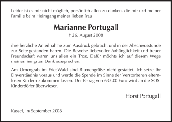 Todesanzeige von Marianne Portugall von HNA