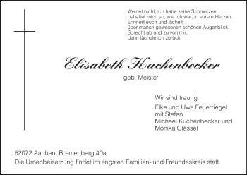 Todesanzeige von Elisabeth Kuchenbecker von HNA