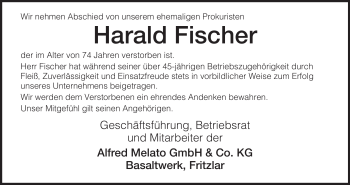 Todesanzeige von Harald Fischer von HNA