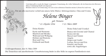 Todesanzeige von Helene Binger von HNA
