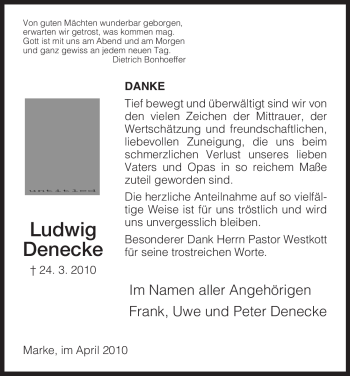 Todesanzeige von Ludwig Denecke von HNA