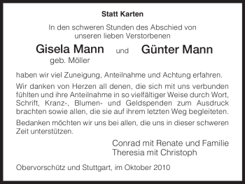 Todesanzeige von Günter Mann von HNA