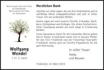 Todesanzeige von Wolfgang Wendel von HNA