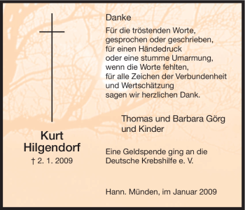 Todesanzeige von Kurt Hilgendorf von HNA