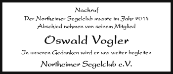 Todesanzeige von Oswald Vogler von HNA