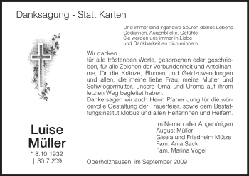 Todesanzeige von Luise Müller von HNA