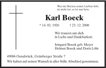 Todesanzeige von Karl Boeck von HNA