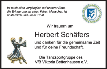 Todesanzeige von Herbert Schäfers von HNA