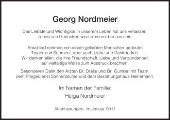 Todesanzeige von Georg Nordmeier von HNA