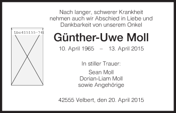 Todesanzeige von Günther-Uwe Moll von HNA