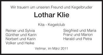 Todesanzeige von Lothar Klie von HNA