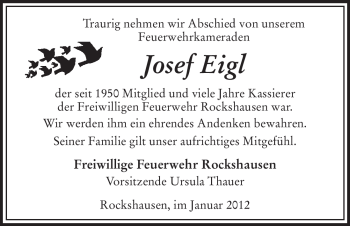 Todesanzeige von Josef Eigl von HNA