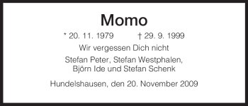 Todesanzeige von Momo Unbekannt von HNA