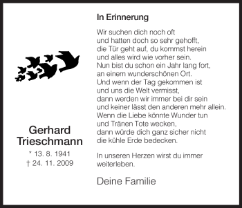 Todesanzeige von Gerhard Trieschmann von HNA