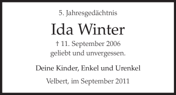 Todesanzeige von Ida Winter von HNA