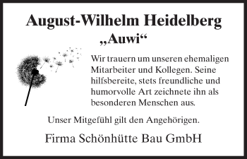 Todesanzeige von August-Wilhelm Heidelberg von HNA