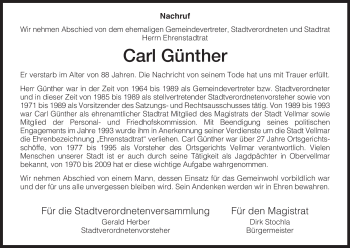 Todesanzeige von Carl Günther von HNA