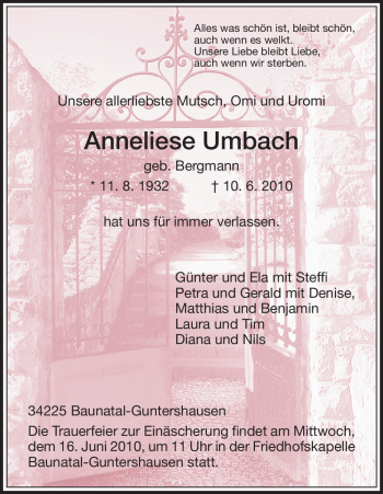Todesanzeige von Anneliese Umbach von HNA