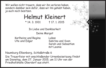 Todesanzeige von Helmut Kleinert von HNA
