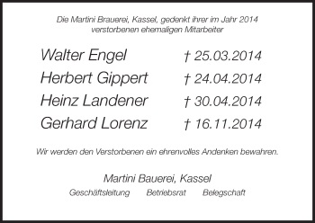 Todesanzeige von In Gedenken Martini Bauerei von HNA