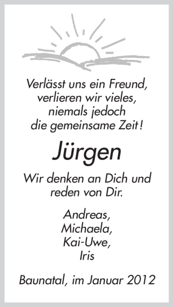Todesanzeige von Jürgen Unbekannt von HNA