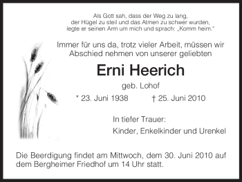Todesanzeige von Erni Heerich von HNA