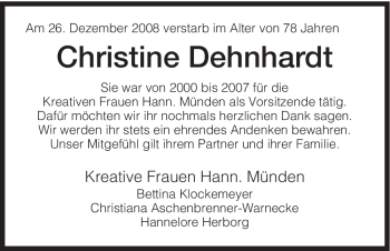 Todesanzeige von Christine Dehnhardt von HNA