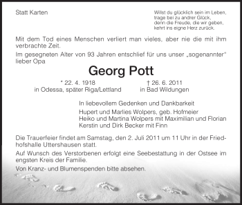Todesanzeige von Georg Pott von HNA