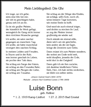 Todesanzeige von Luise Bonn von HNA