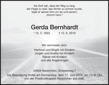 Todesanzeige von Gerda Bernhardt von HNA